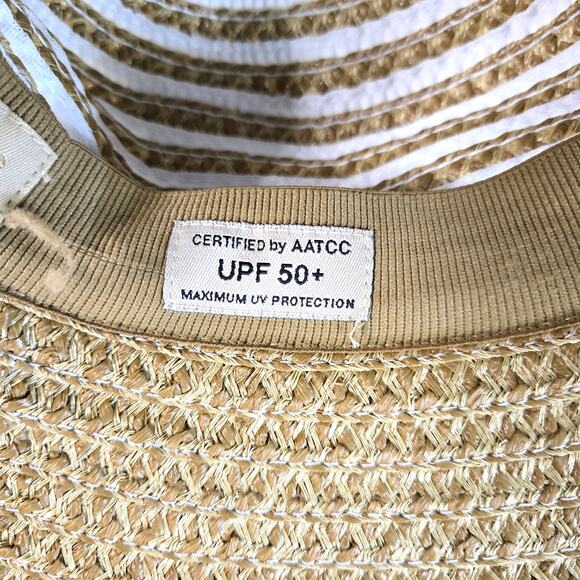 Eric Javits Sun Bucket Hat Straw Tan and White Packable - Picture 6 of 8
